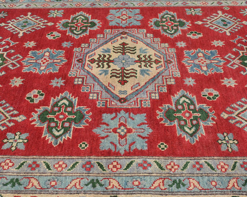 6x8 Red Kuba Afghan Hand Knotted Wool Area Rug